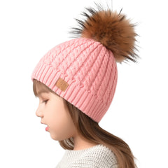 FURTALK Child Winter Real Fur PomPom Hat   Drop Shipping CH004