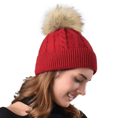 FURTALK Women Winter Faux Fur Pom Pom Hat Twist Drop Shipping AD001