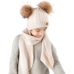FURTALK Kids Winter Real Fur Pom Pom Hats Double Poms Drop shipping  SFFW033