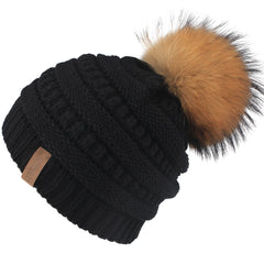 FURTALK Winter Kids Real Fur Pom Pom Hat Double Layer Drop Shipping HTWL097