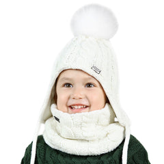 FURTALK Kids Winter Fur Pom Pom Hat Scarf Set  Drop Shipping SFFW004