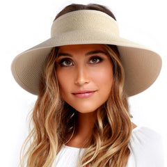 FURTALK Women Sun Visor Wide Brim Ponytail Straw Hat Drop Shipping SH054