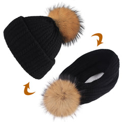 FURTALK Winter Women Real Fur Pom Pom  Hat and ScarfDrop Shipping AD003