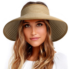 FURTALK Women Sun Visor Wide Brim Ponytail Straw Hat Drop Shipping SH054