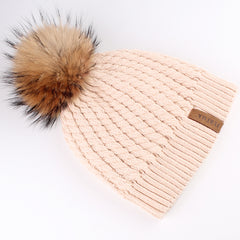 FURTALK Women Winter Real Fur Pom Pom Hat Twist Drop Shipping HTWL003