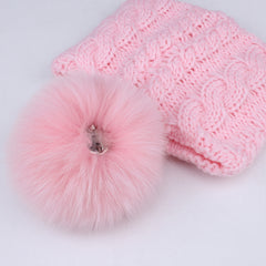 FURTALK Kids Winter Fur Pom Pom Hat Scarf Set  Drop Shipping SFFW004