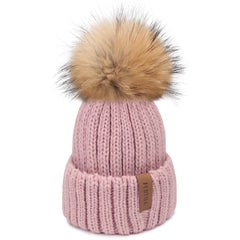 FURTALK Child Winter Real Fur Pom Pom Hat Drop Shipping HTWL028