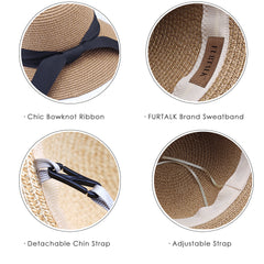 FURTALK Women Summer Straw Beach Sun Hat Wide Ribbon  Drop Shipping SH020