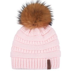 FURTALK Winter Kids Real Fur Pom Pom Hat Double Layer Drop Shipping HTWL097