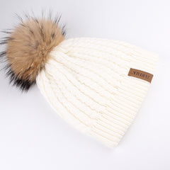 FURTALK Women Winter Real Fur Pom Pom Hat Twist Drop Shipping HTWL003