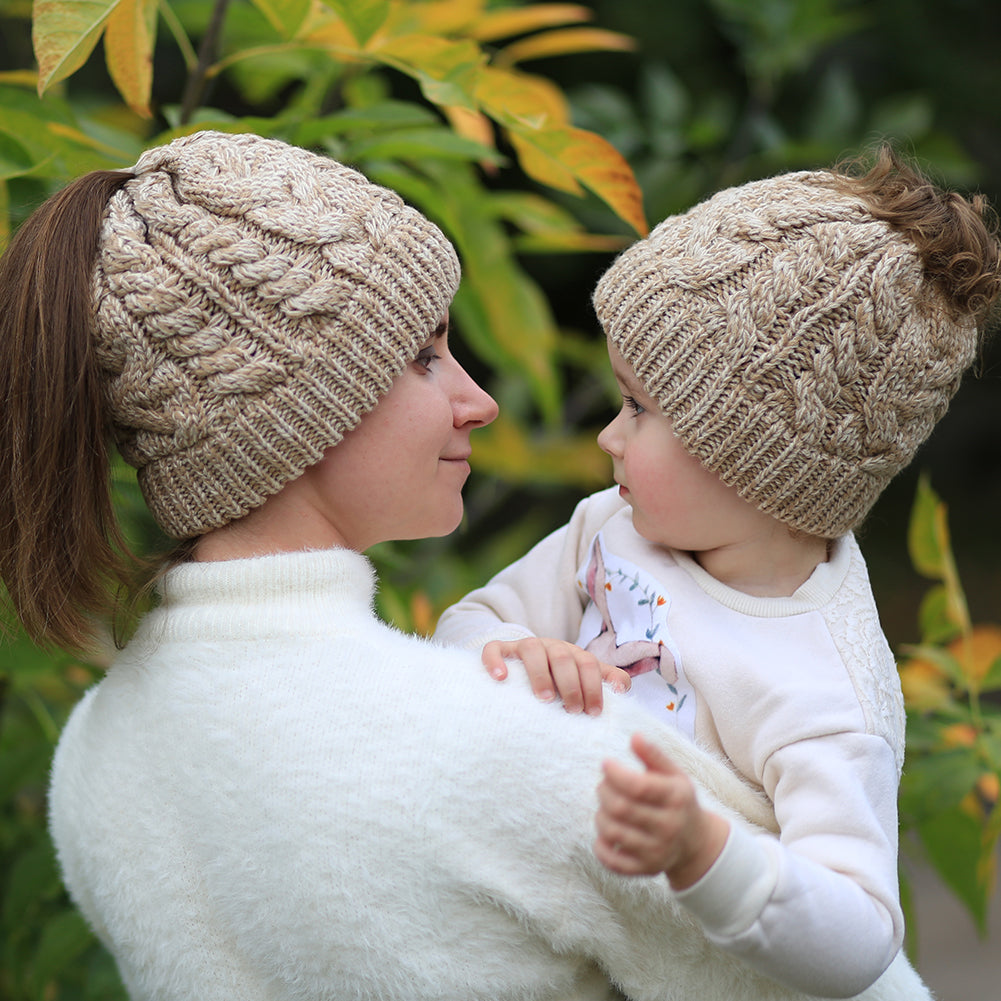 Leopard Ponytail Beanie Hat