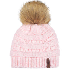 FURTALK Winter Kids Faux Fur Pom Pom Hat Double Layer Drop Shipping HTWL097