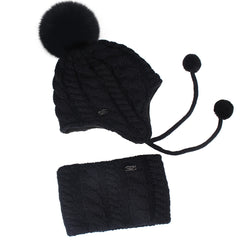 FURTALK Kids Winter Fur Pom Pom Hat Scarf Set  Drop Shipping SFFW004