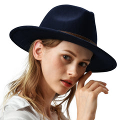 FURTALK Fedora Hats for Men Women 100% Australian Wool Felt Wide Brim Hat Wide Leather Belt Crushable Packable