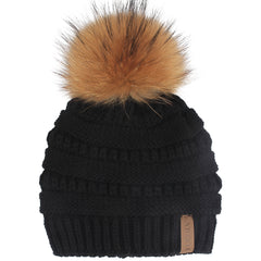 FURTALK Winter Kids Real Fur Pom Pom Hat Double Layer Drop Shipping HTWL097