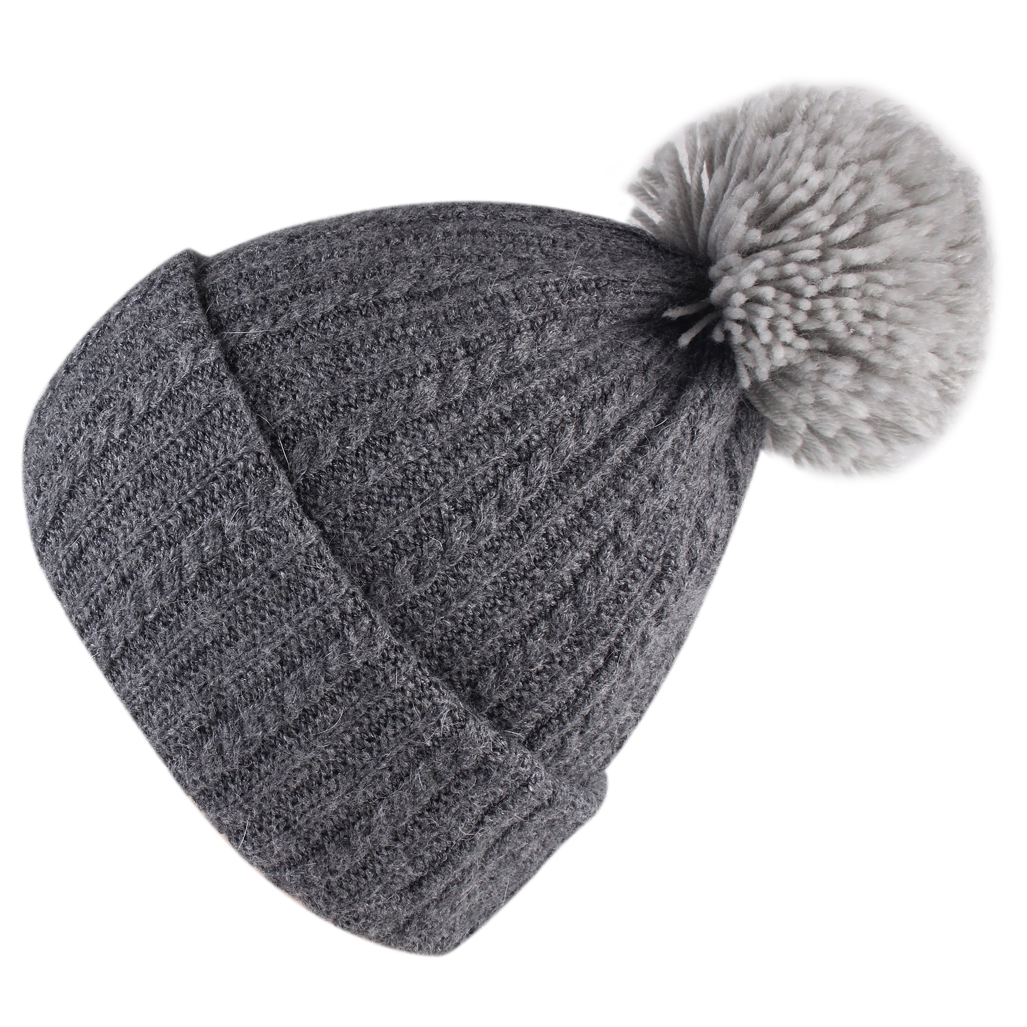 EHTMSAK Beanie Women Pack Fashion Hats for Women Cable Knit Faux Fur Pompom  Chunky Cable Knit Pompom Soft Warm Hat Dark Gray Free Size