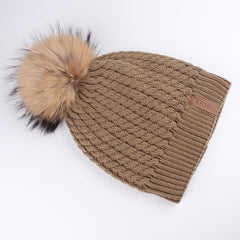 FURTALK Women Winter Real Fur Pom Pom Hat Twist Drop Shipping HTWL003