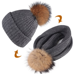 FURTALK Winter Women Real Fur Pom Pom  Hat and ScarfDrop Shipping AD003