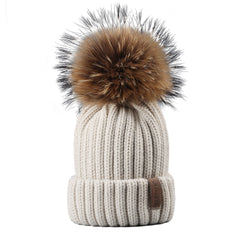 FURTALK Child Winter Real Fur Pom Pom Hat Drop Shipping HTWL028