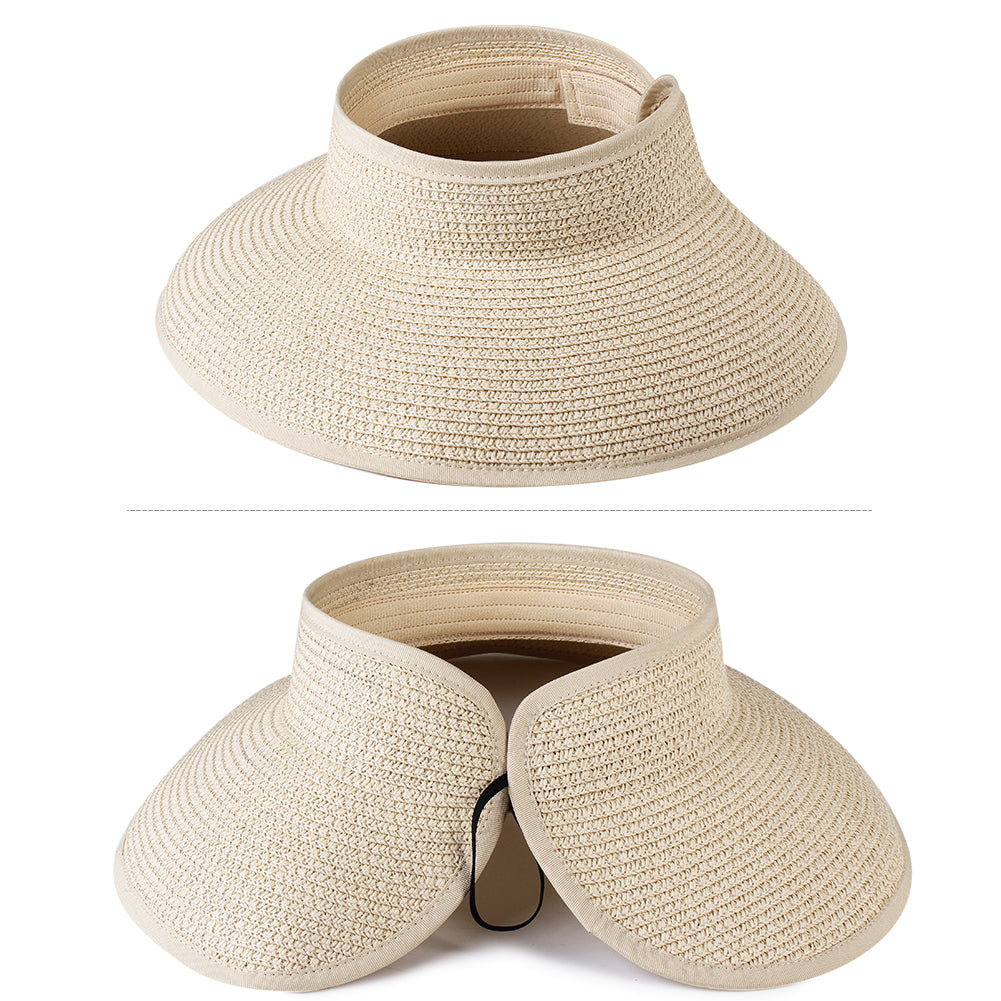 Furtalk Women Sun Visor Wide Brim Ponytail Straw Hat Drop Shipping SH054