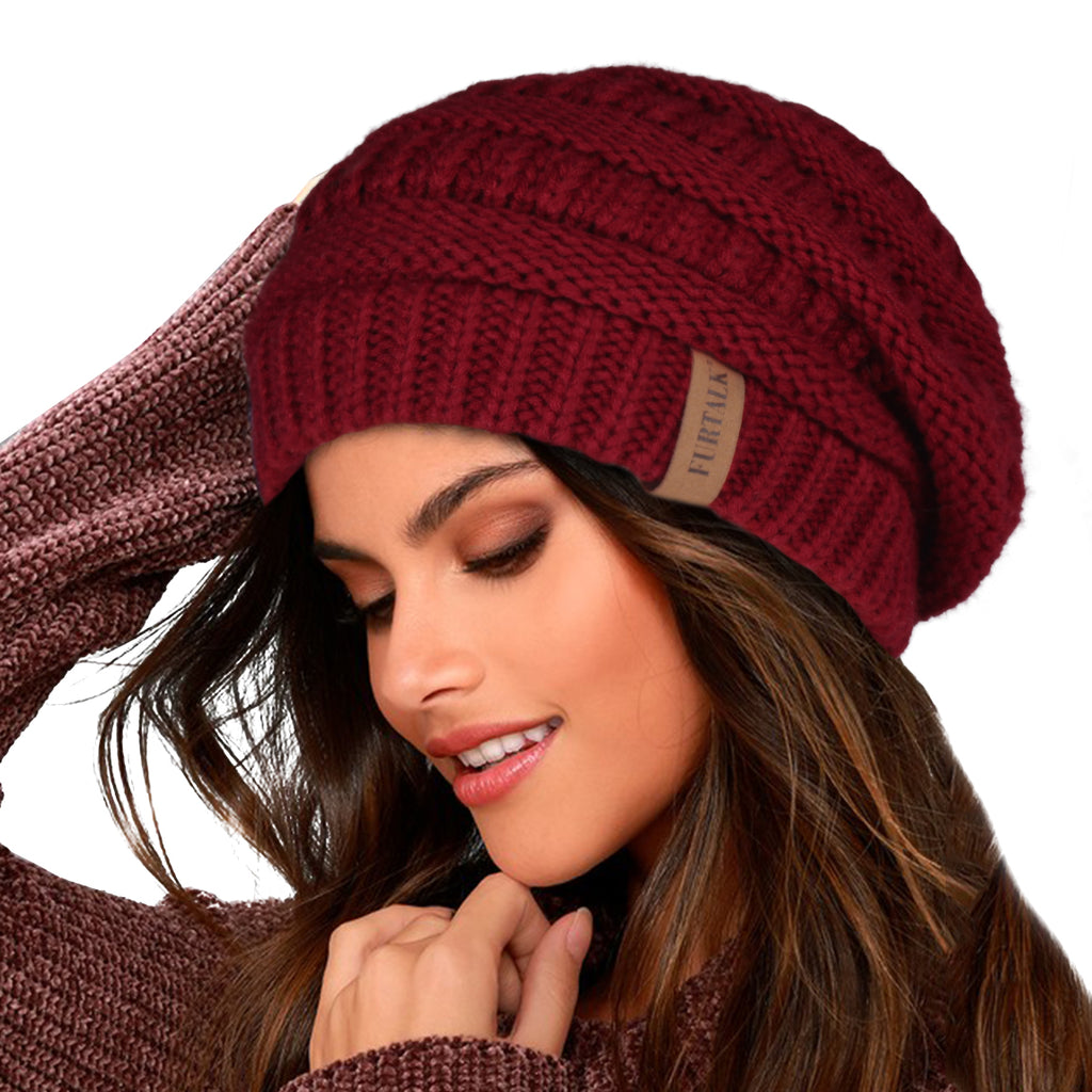 FURTALK Knit Beanie Hats for Women Men Fleece Lined Ski Skull Cap Slou