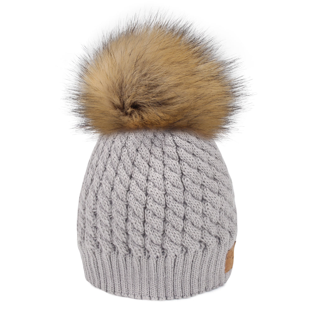 FURTALK Women Winter Sloughy Real Fur Pompom Hat Drop Shipping AD006