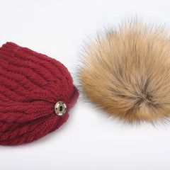 FURTALK Winter Kids Faux Fur Pom Pom Hat  Drop Shipping  CH014