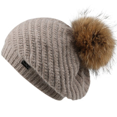 FURTALK Winter Women BeretReal Fur Pom Pom Hat Drop shipping HTWL063