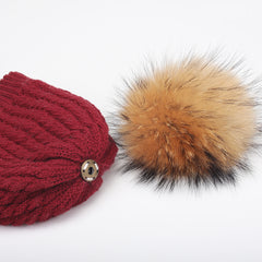 FURTALK Child Winter Real Fur PomPom Hat   Drop Shipping CH004