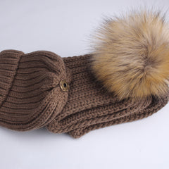 FURTALK Real Raccoon Fur Pom Pom Hat Scarf Set for Kids HTWL029
