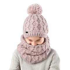 FURTALK Kids Winter Yarn Pom Pom Hat Scarf Set Diamond Pattern Drop Shipping SFFW032