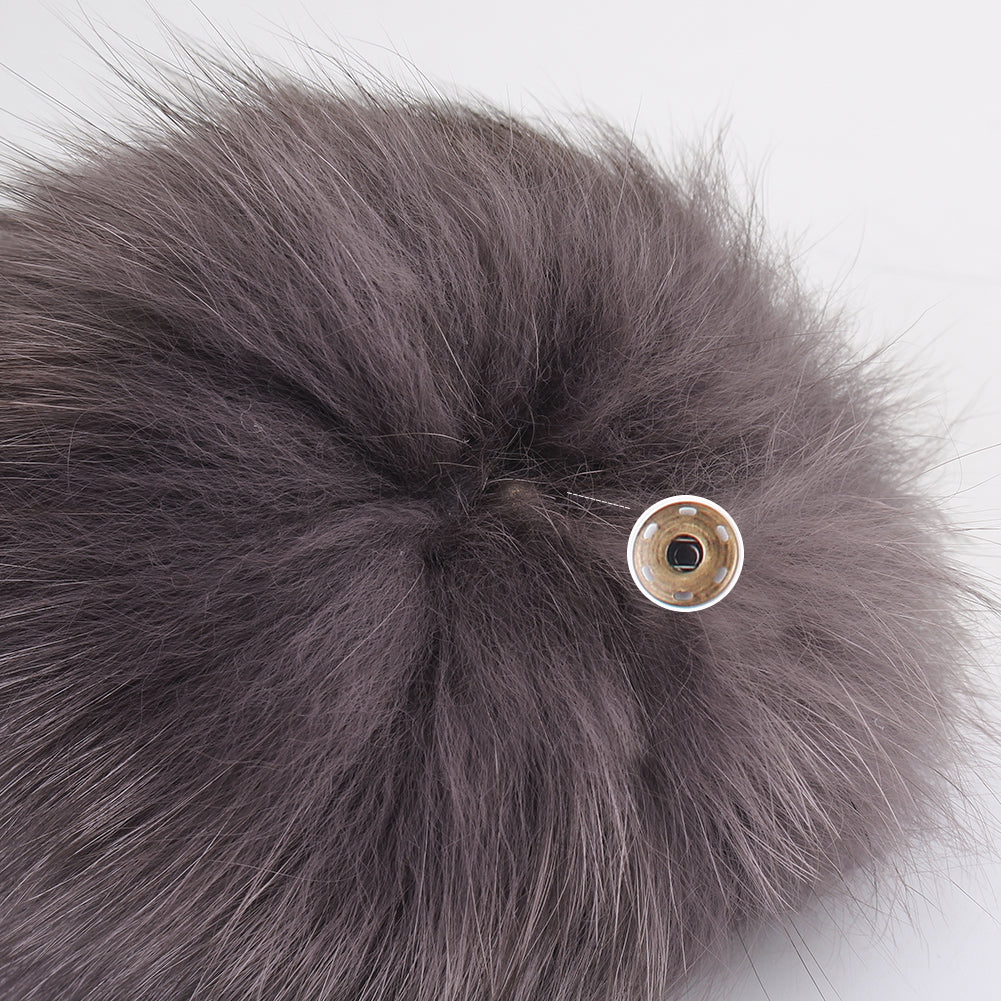 Faux Fur Pom Pom Shadow Grey, Snap Closure – Wool and Company