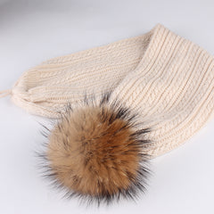 FURTALK Winter Women Real Fur Pom Pom  Hat and ScarfDrop Shipping AD003