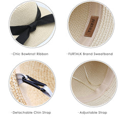 FURTALK Women Summer Straw Beach Sun Hat Wide Ribbon  Drop Shipping SH020