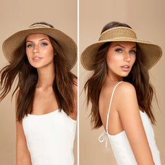 FURTALK Women Sun Visor Wide Brim Ponytail Straw Hat Drop Shipping SH054