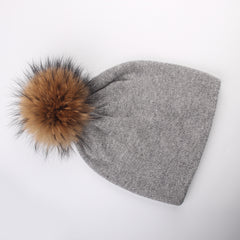 FURTALK Women Winter Real Fur Slouchy Pompom Hat Drop Shipping  AD011