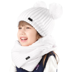 FURTALK Winter Kids Bobble Yarn Pom Hat and Scarf Set Drop Shipping HTWL082