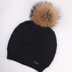 FURTALK Women Winter Sloughy Real Fur Pompom Hat  Drop Shipping AD006