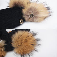 FURTALK Kids Winter Real Fur Pom Pom Hats Double Poms Drop shipping  SFFW033