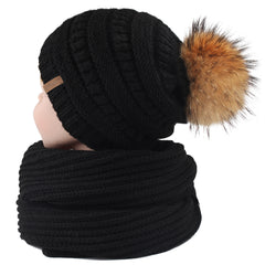 FURTALK Child Winter Real Fur PomPom Hat Scarf Set  Drop Shipping CH011