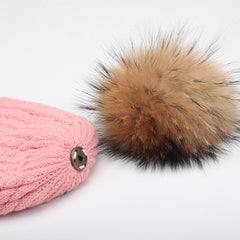 FURTALK Child Winter Real Fur PomPom Hat   Drop Shipping CH004