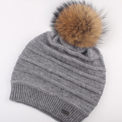 FURTALK Women Winter Sloughy Real Fur Pompom Hat  Drop Shipping AD006