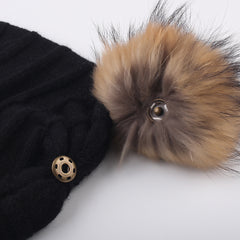 FURTALK Women Winter Sloughy Real Fur Pompom Hat  Drop Shipping AD006