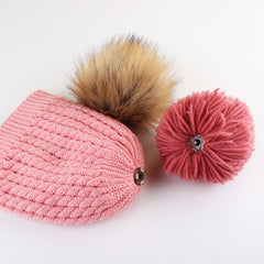 FURTALK Winter Kids Faux Fur Pom Pom Hat  Drop Shipping  CH014