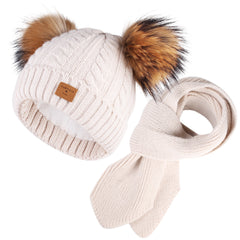 FURTALK Kids Winter Real Fur Pom Pom Hats Double Poms Drop shipping  SFFW033