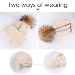 FURTALK Winter Women Real Fur Pom Pom  Hat and ScarfDrop Shipping AD003