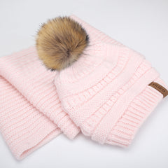 FURTALK  Kids Winter Faux Fur Pom Pom Hat Scarf Set Drop Shipping HTWL011