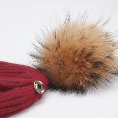 FURTALK Kids Winter Real Fur Fur Pom Pom Hat  Drop Shipping A051