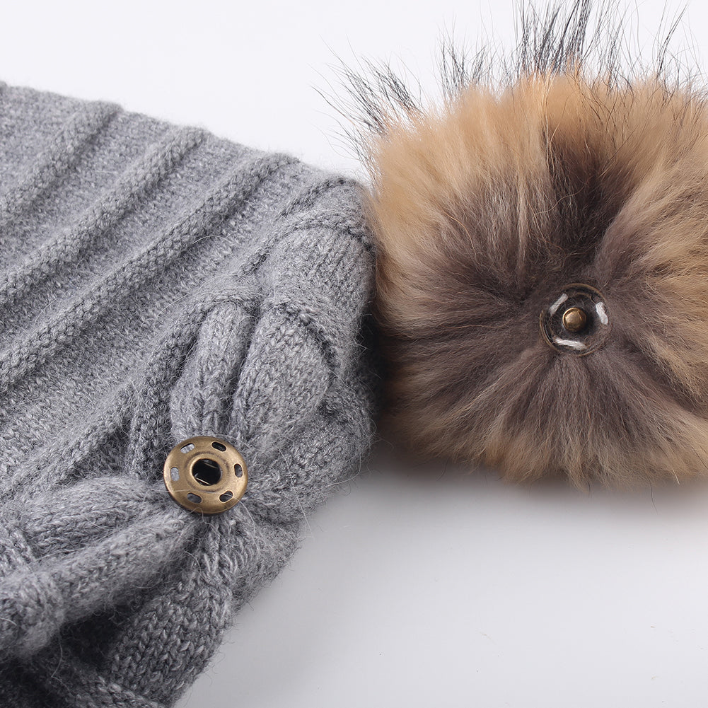 FURTALK Women Winter Sloughy Real Fur Pompom Hat Drop Shipping AD006