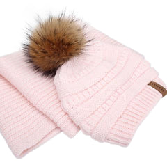 FURTALK Child Winter Real Fur PomPom Hat Scarf Set  Drop Shipping CH011